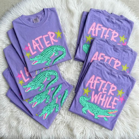 FRONT + BACK Lator Gator After While Croccidile Violet Tee