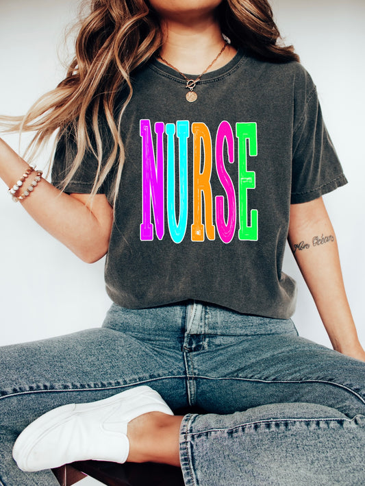 Nurse Tall Letters Pepper Tee