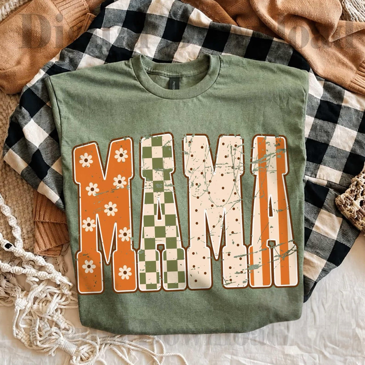 Polka Dot Fall Mama Military Green Tee