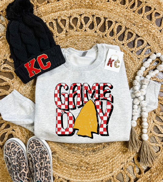 Game Day Checkered Gold Arrowhead Ash Sweatshirt