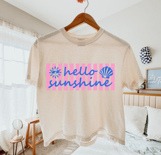 Pink Striped Hello Sunshine Ivory Tee