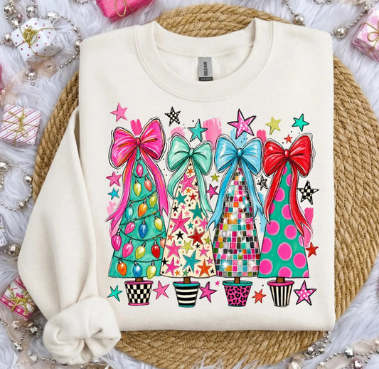 **DEAL OF THE DAY** Whimsical Christmas Tree Bows Sand Sweatshirt