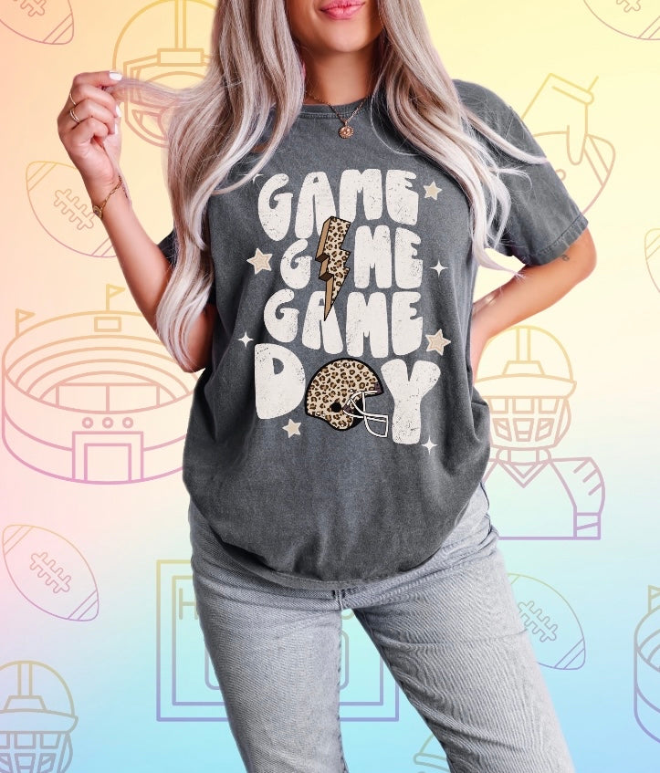 White Game Day Repeat Leopard Helmet Grey Tee