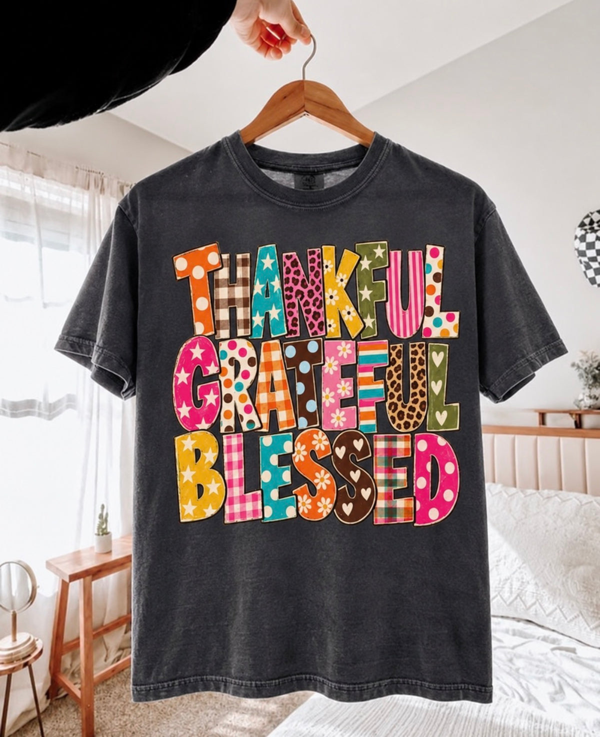 Pattern Grateful Thankful Blessed Pepper Tee **FINAL SALE**