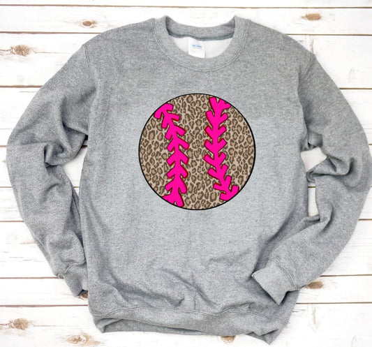 Brown Leopard Pink Laces Baseball Sports Grey Sweatshirt
