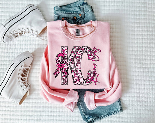 **HALFTIME DEAL** Pink & Leopard KC Kansas City Light Pink Sweatshirt