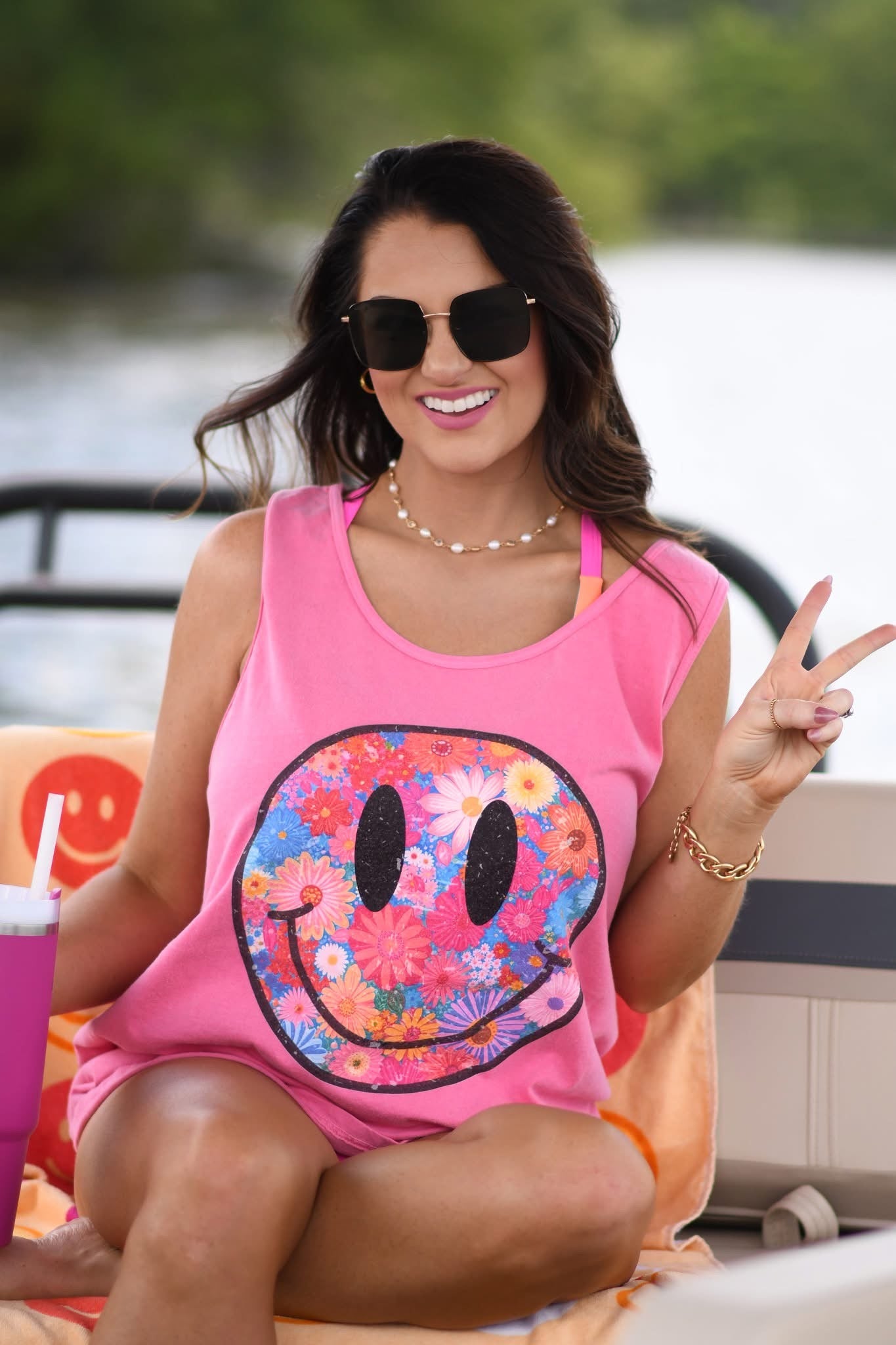 Floral Smiley Multi Flowers Crunchberry Tee/Tank