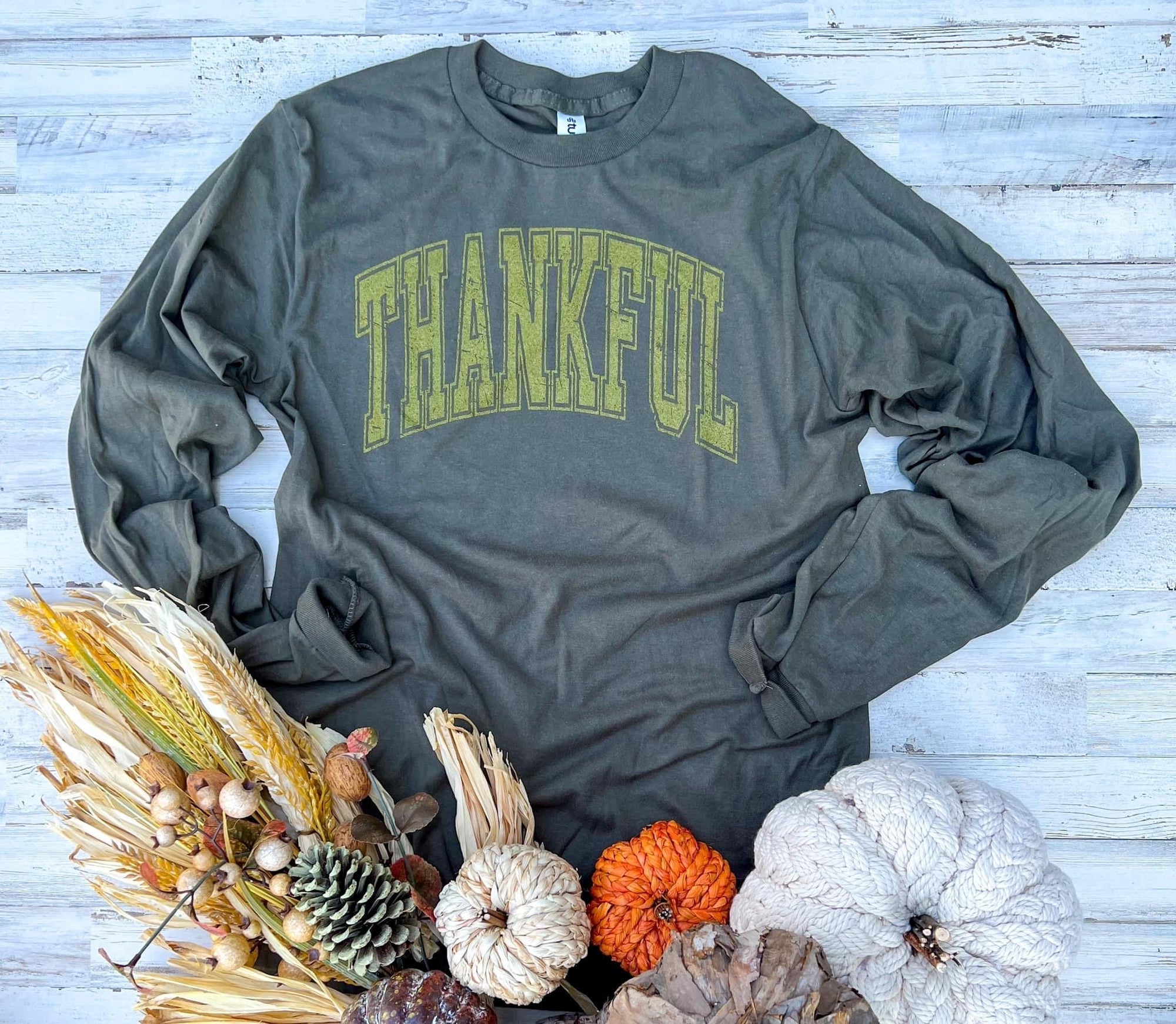 **PREORDER** Gold Shimmer Ink Thankful Long Sleeve Tee