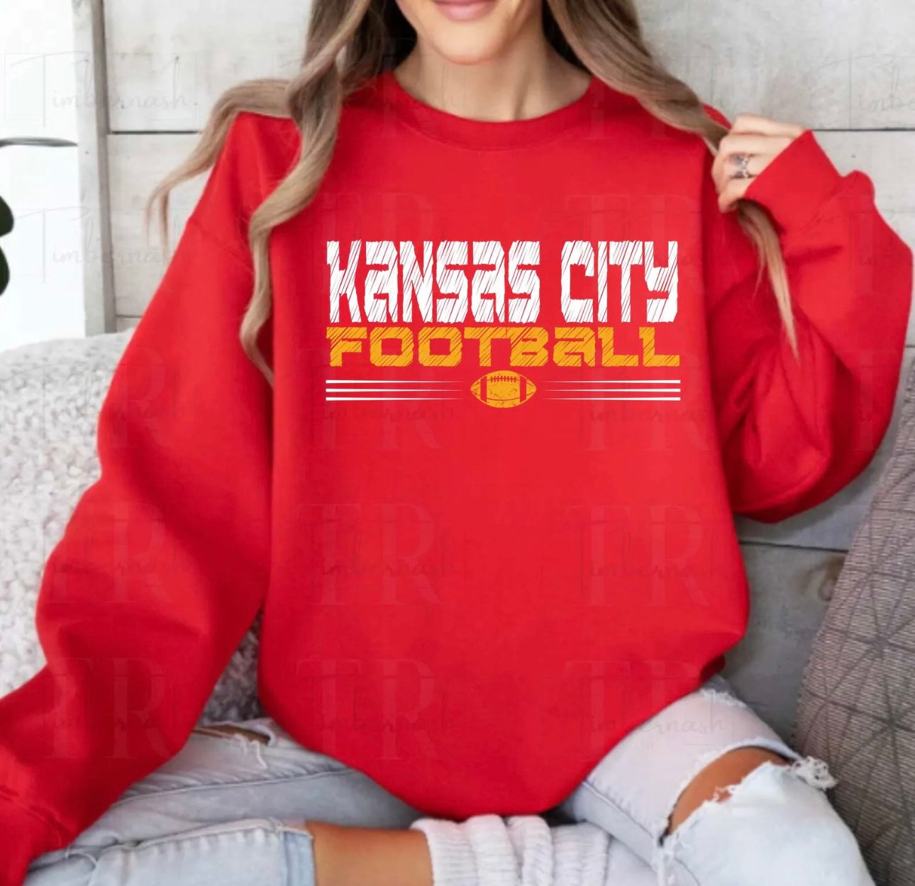 **HALFTIME DEAL** Lined Distressed Kansas City Football Red Sweatshirt
