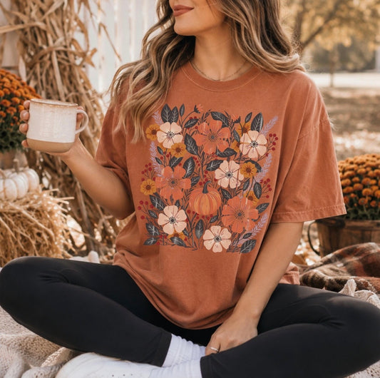 Boho Autumn Wildflowers & Pumpkins Yam Tee