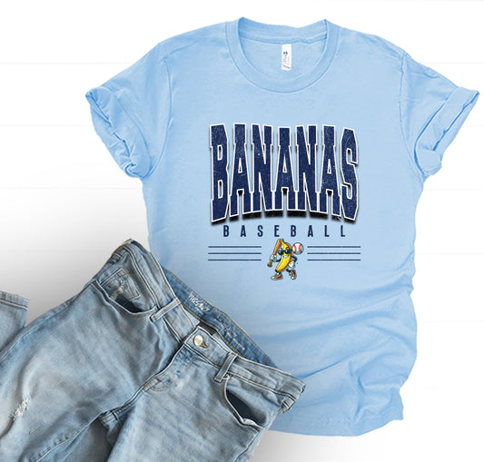 Blue Lined Bananas Baseball Light Blue Tee