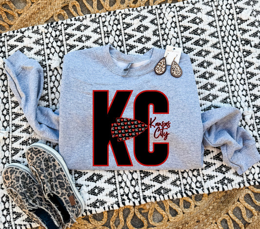 Red & Black Hearts KC Sports Grey Sweatshirt