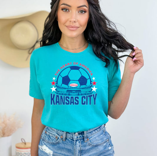 Red & White Stadium Ball Teal Tee