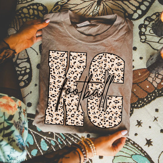 **HALFTIME DEAL** Natural Leopard KC Script Football Espresso Tee