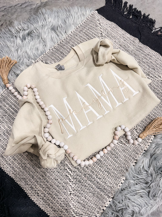 **EMBROIDERED** Praying Mama Sand Sweatshirt