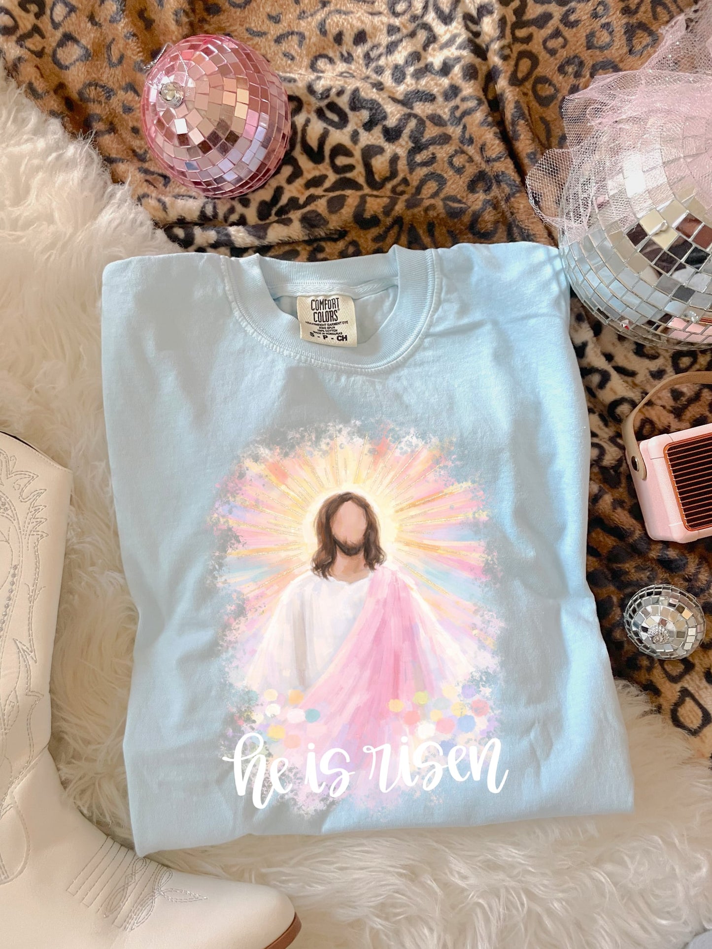 Watercolor He Is Risen Chambray Tee