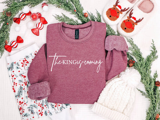 The King Is Coming Heather Maroon Sweatshirt