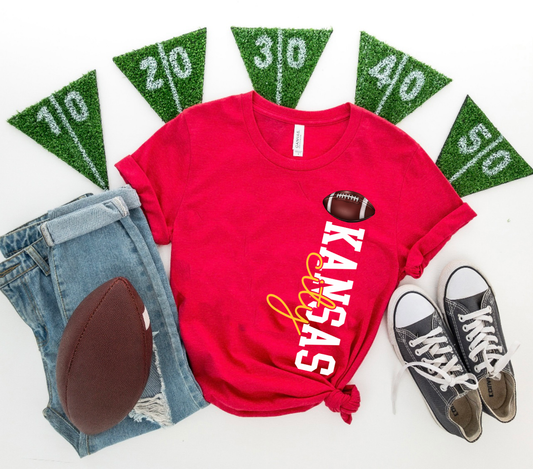 Back Kansas City Football Script Red Tee