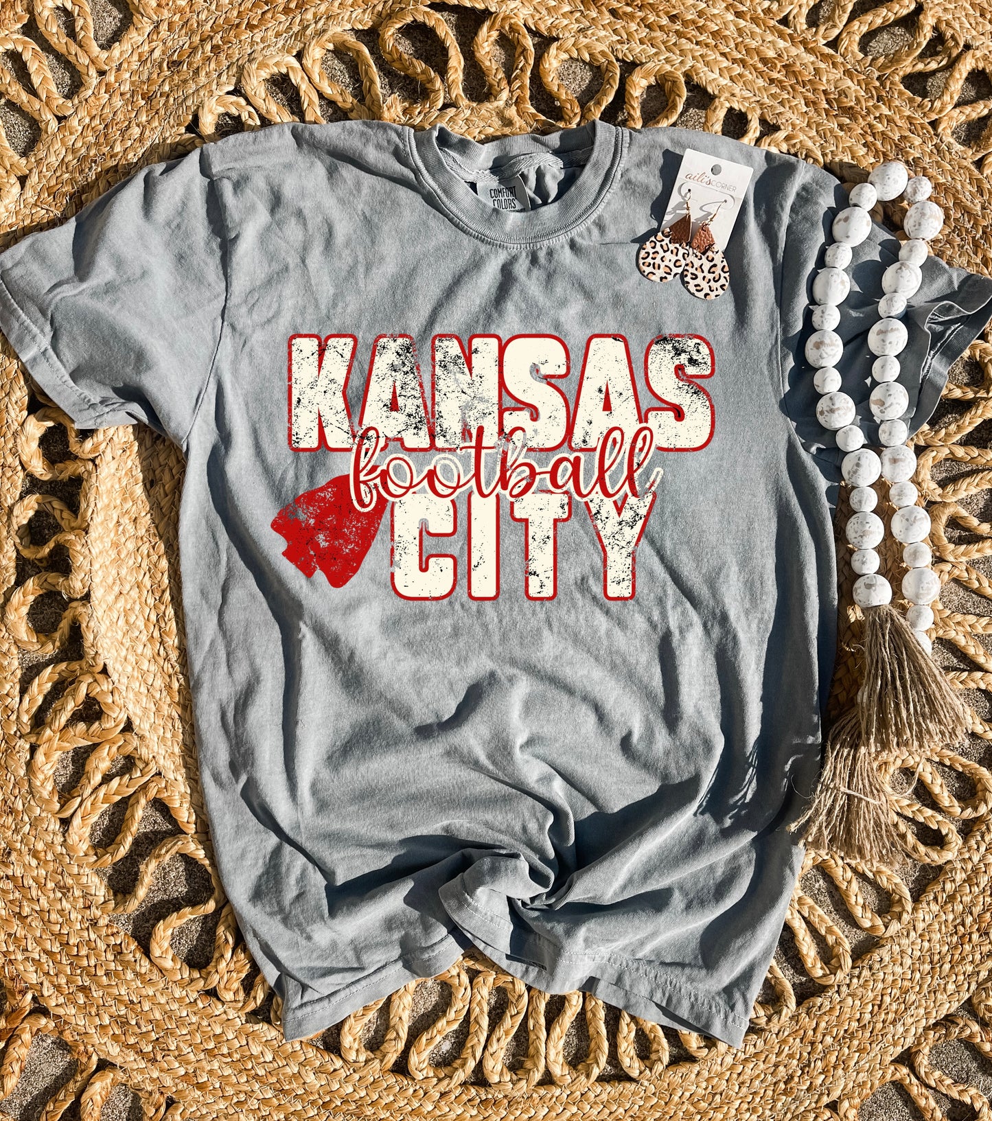 **DEAL PRICE** Cream Kansas City Football Script Grey Tee