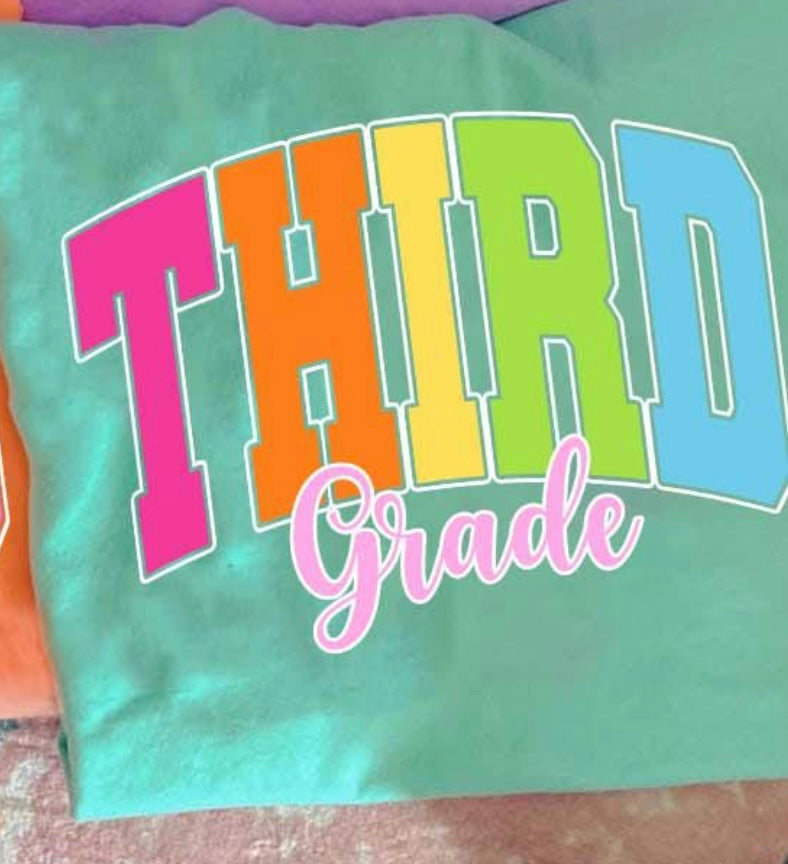 Back To School Block Grade Letters Island Reef Tee