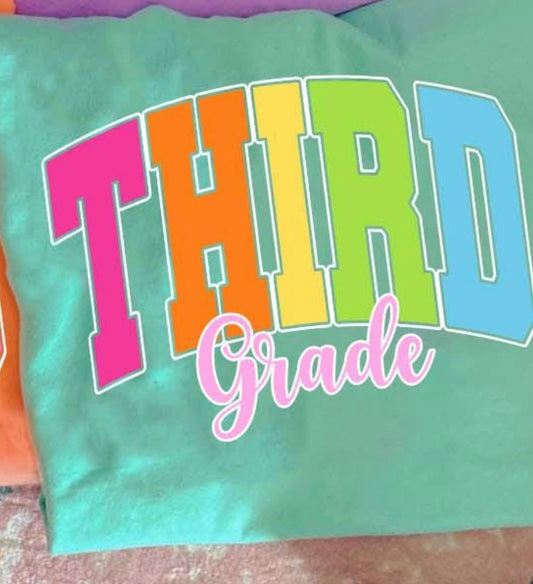 Back To School Block Grade Letters Island Reef Tee