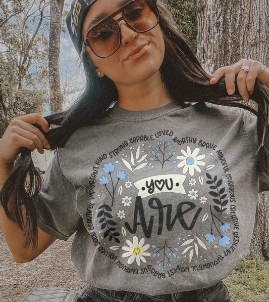 You Are Floral Circle Pepper Tee