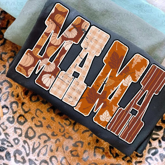 Leaves & Fall Mama Block Black Tee