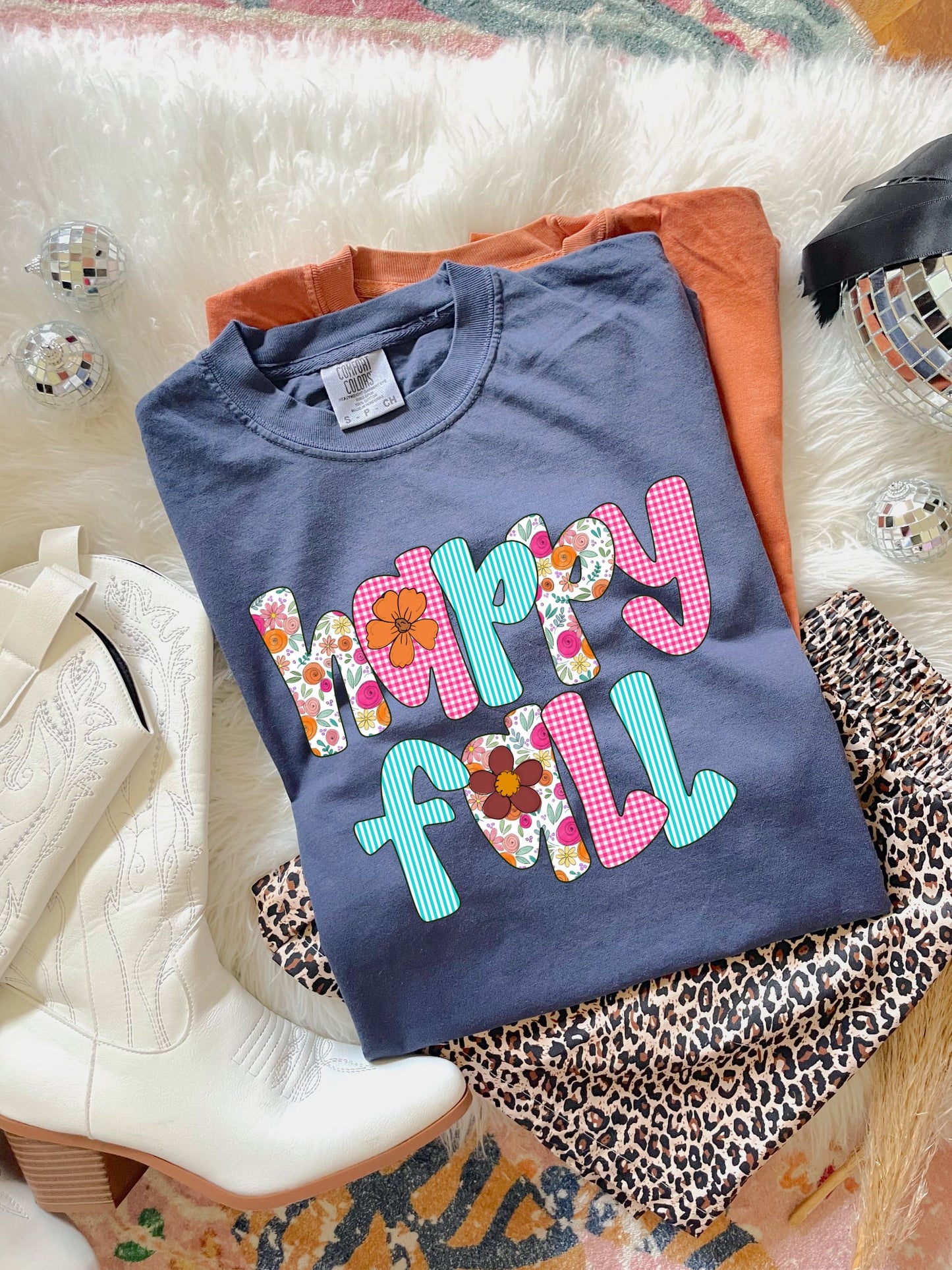 Blue & Pink Happy Fall Blue Jean Tee