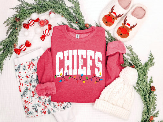 **FIRST 50** Holiday Game Day Christmas Lights Heather Red Sweatshirt