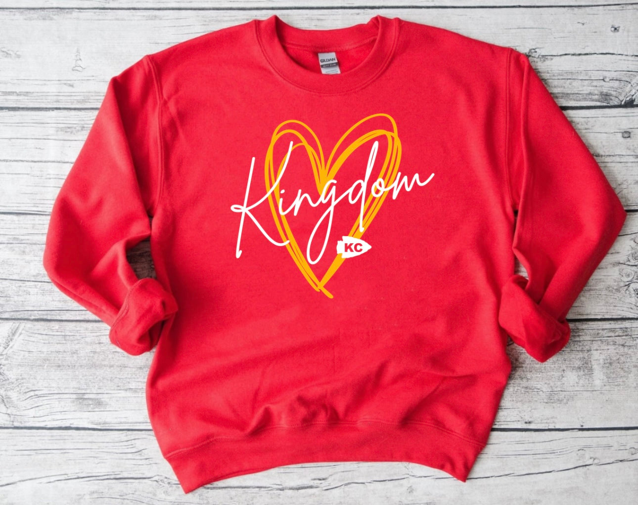 **HALFTIME DEAL** Doodle Gold & White Kingdom Heart Script Red Sweatshirt