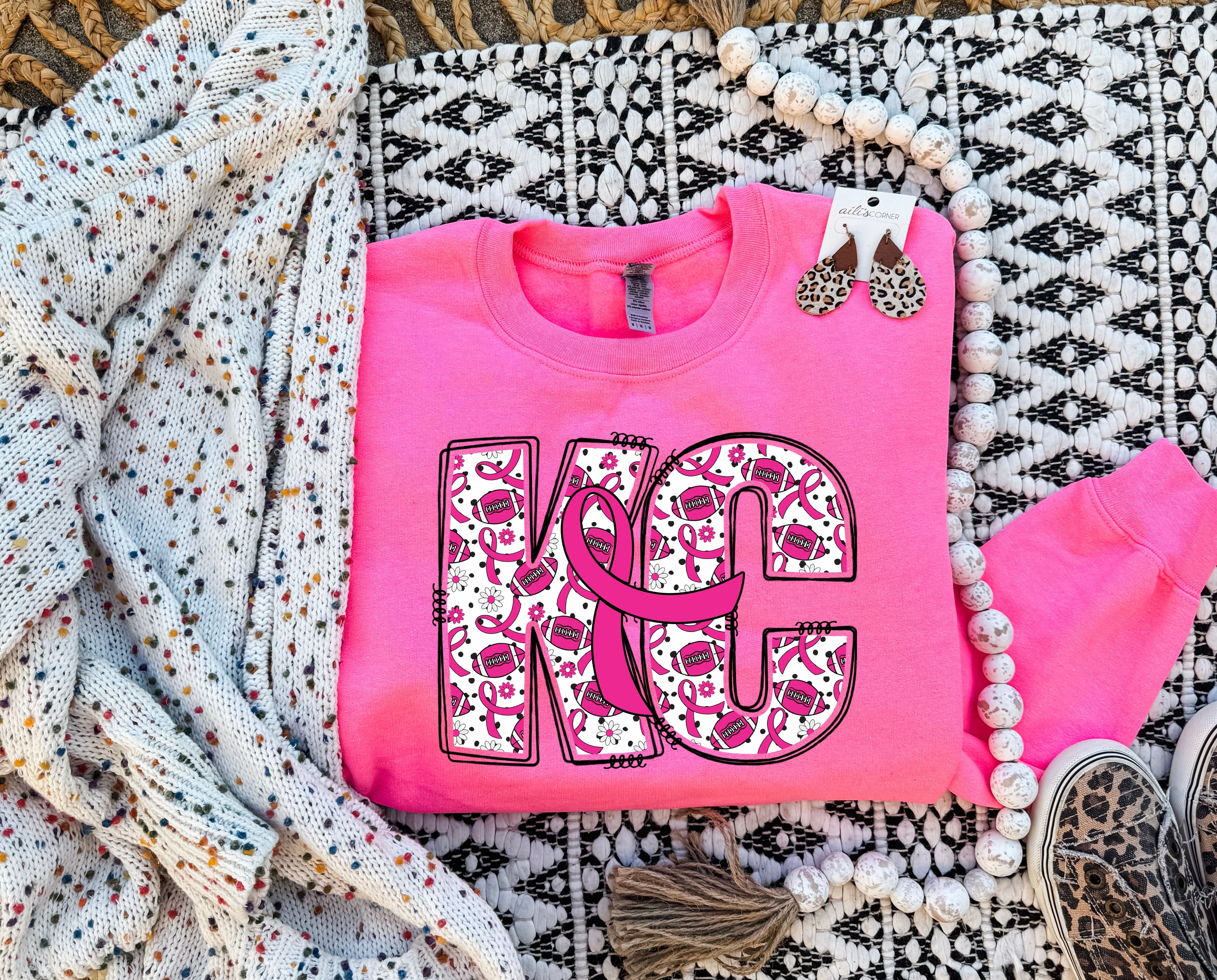 KC Pink Football & Ribbons Hot Pink Option – Olive Street Boutique