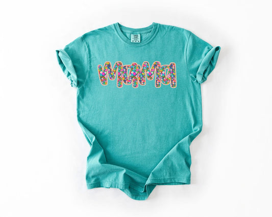 Spring Floral Mama Script Seafoam Tee