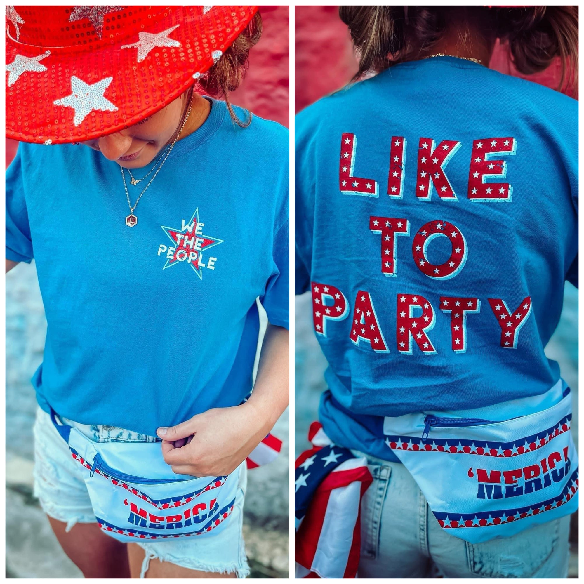 FRONT + BACK We The People Like To Party Royal Blue Tee