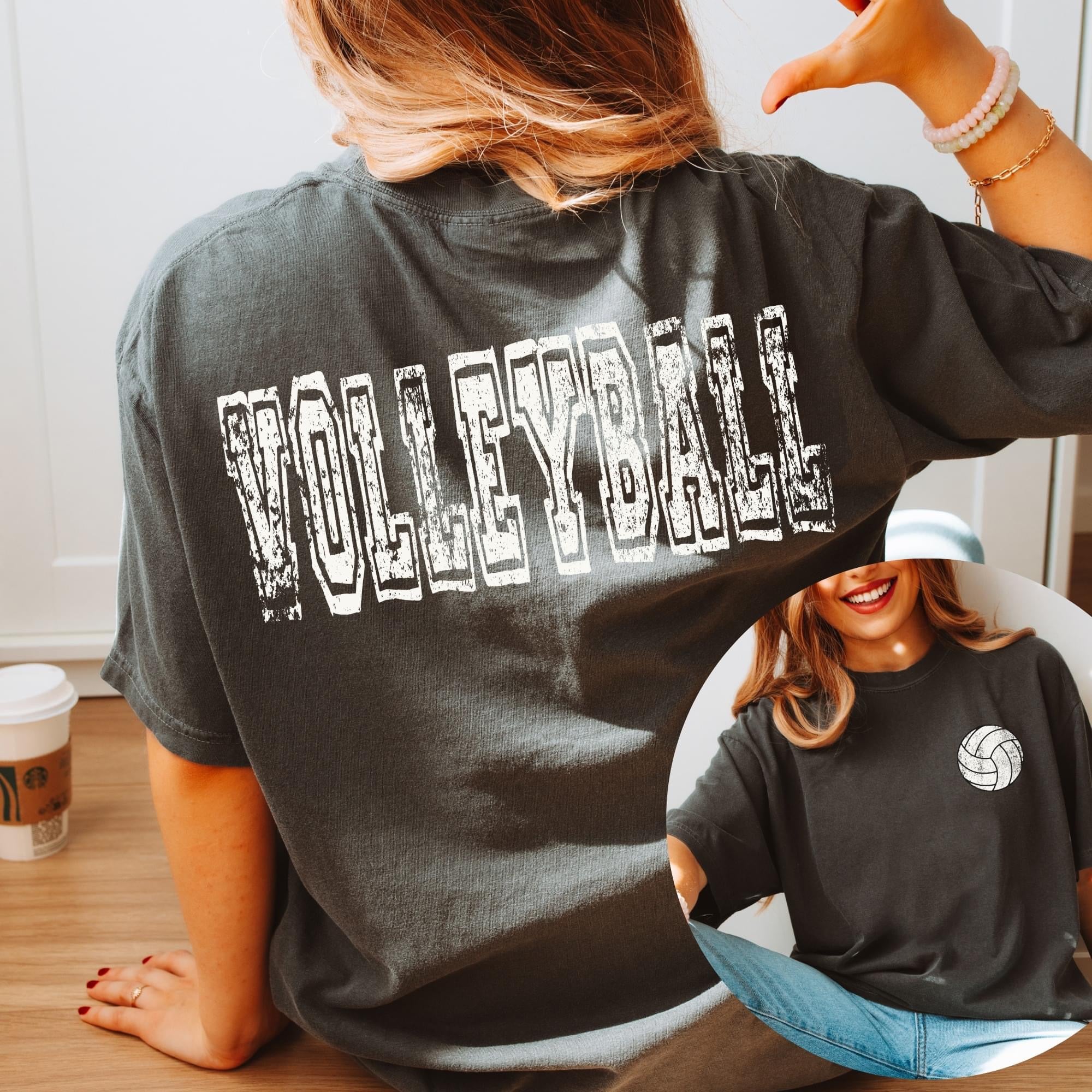 FRONT + BACK Distressed Volleyball Pepper Tee