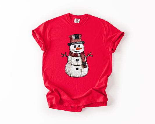 Snowman Patchwork Red Tee