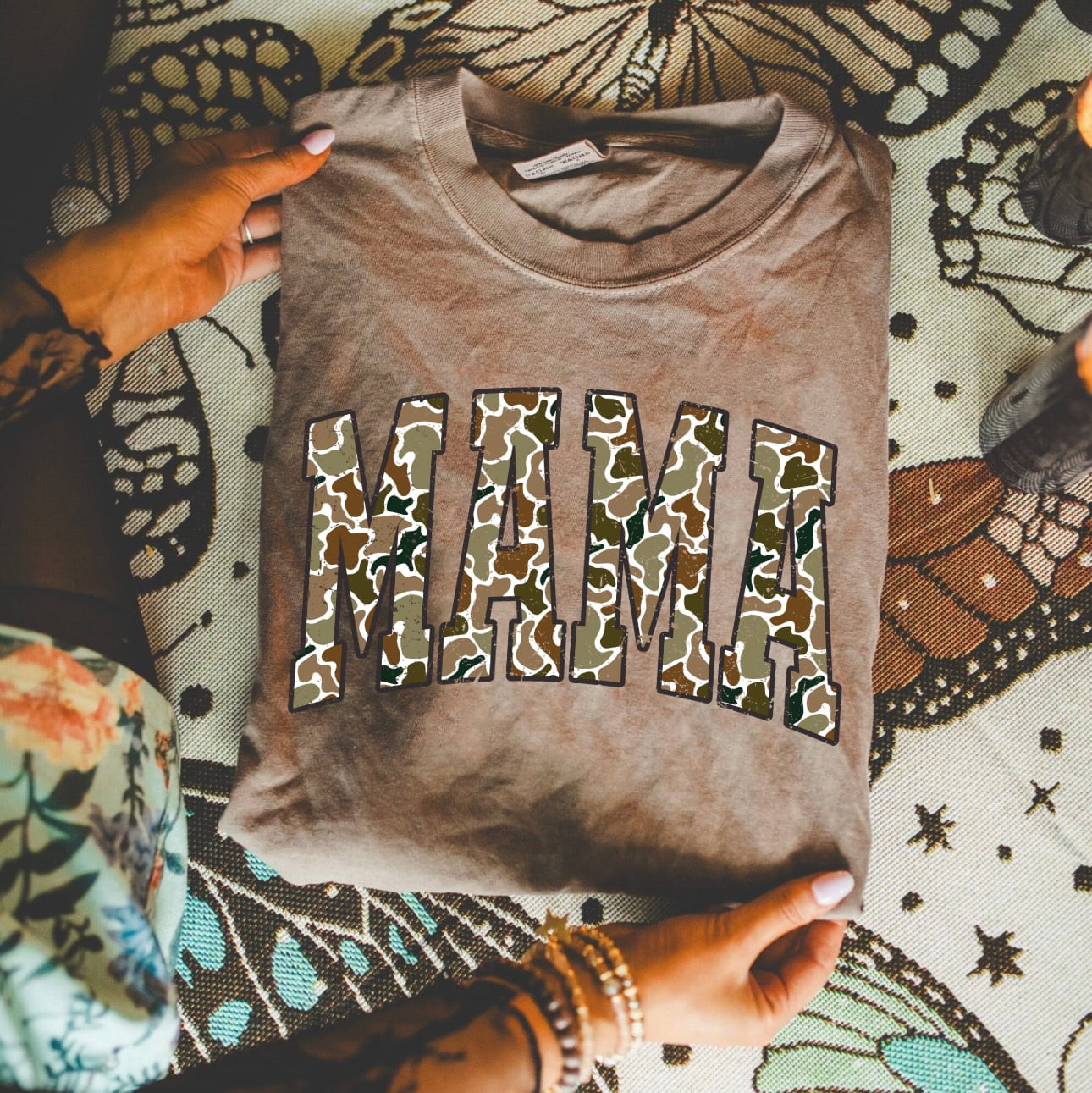 Camo Mama Distressed Espresso Tee