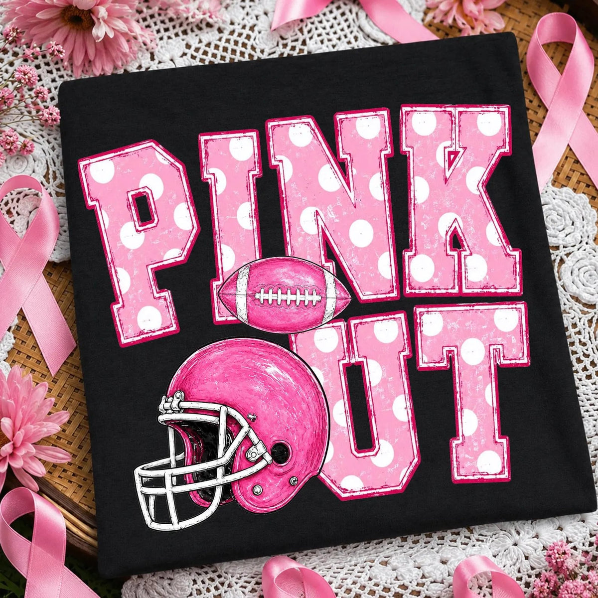 White Polka Dot Pink Out Black Tee