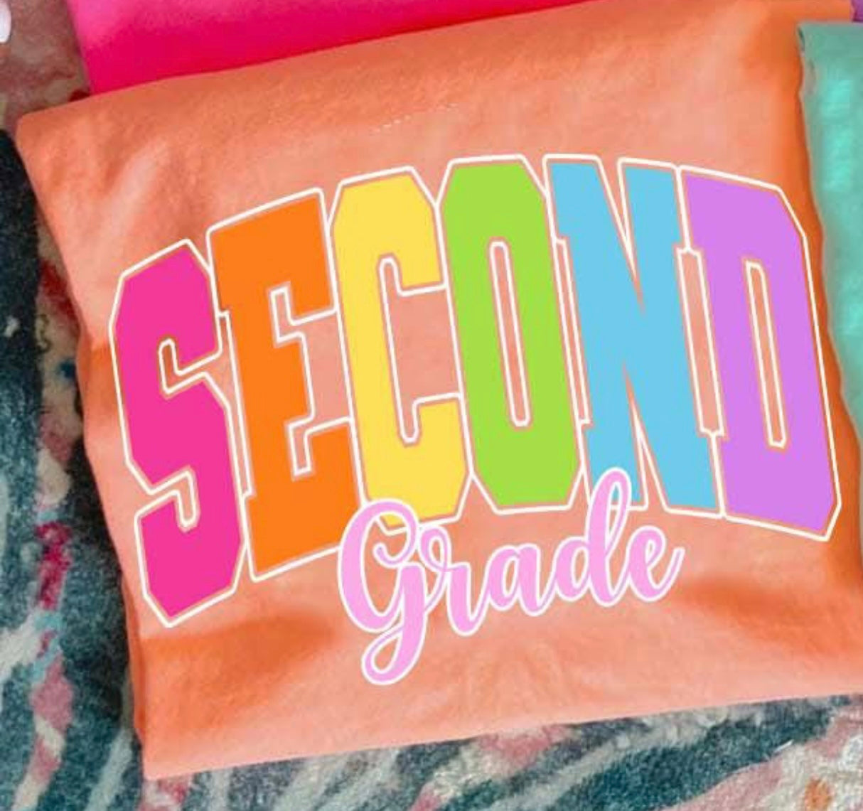 Back To School Block Grade Letters Melon Tee