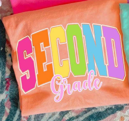 Back To School Block Grade Letters Melon Tee