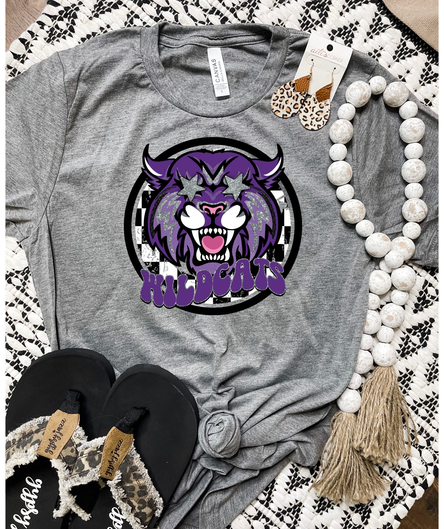 Wildcats Checkered Circle Charcoal Tee