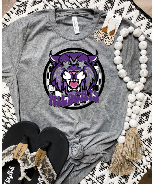 Wildcats Checkered Circle Charcoal Tee