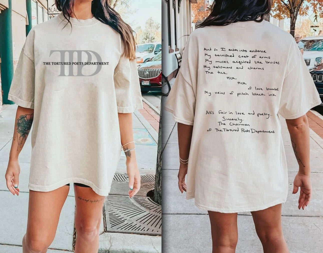 FRONT + BACK TTPD Script Natural Tee