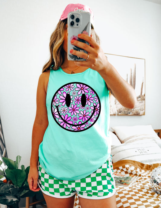 Floral Smiley Island Reef Tank Top
