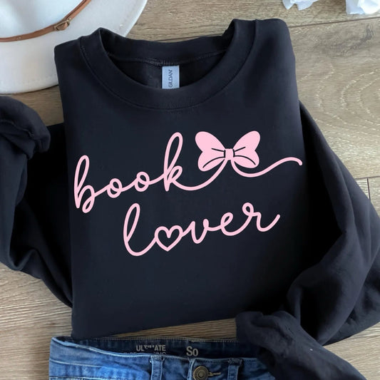Pink Book Lover Bow Black Sweatshirt