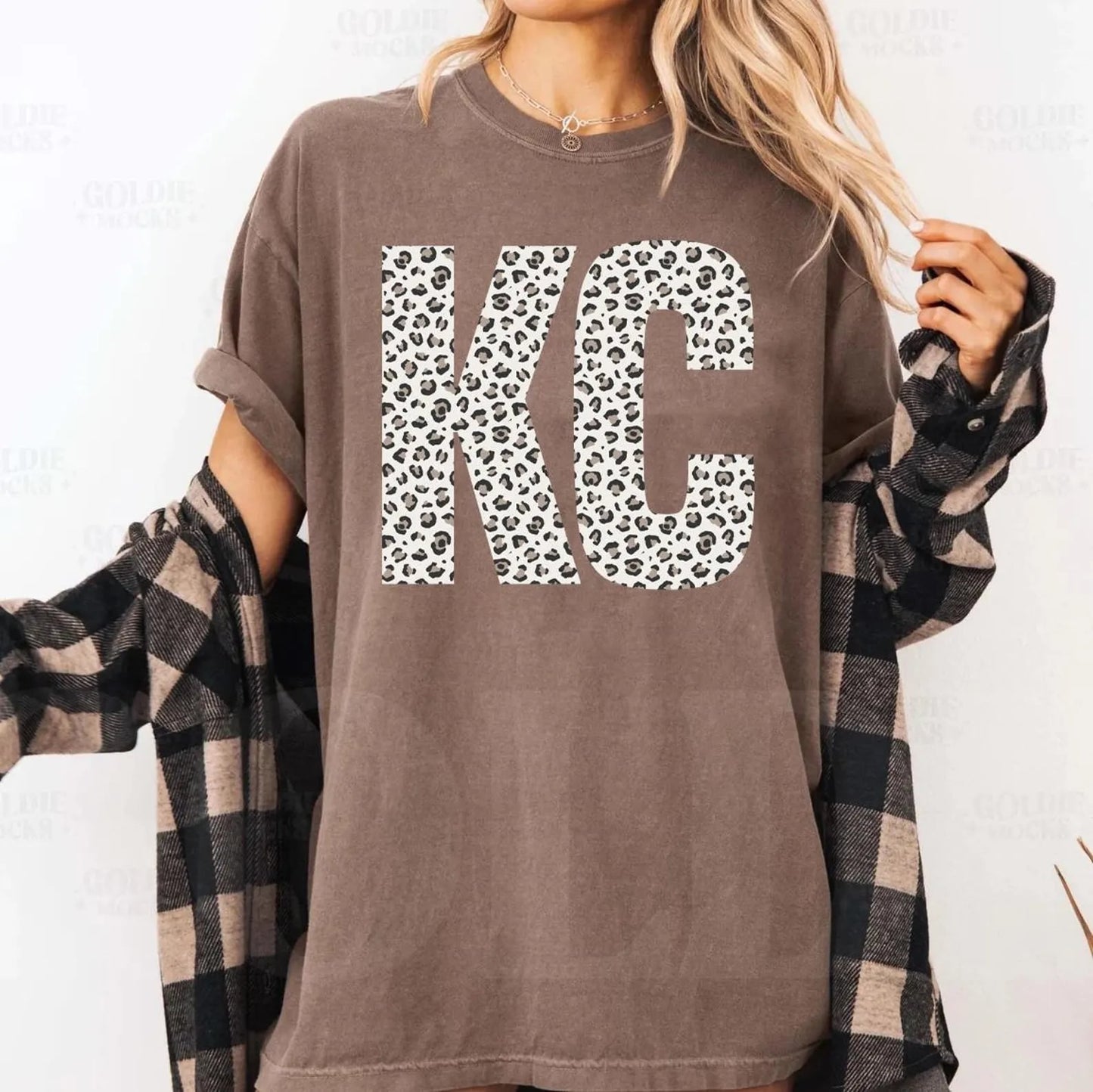 **HALFTIME DEAL** Tan Leopard Patch Design Espresso Tee