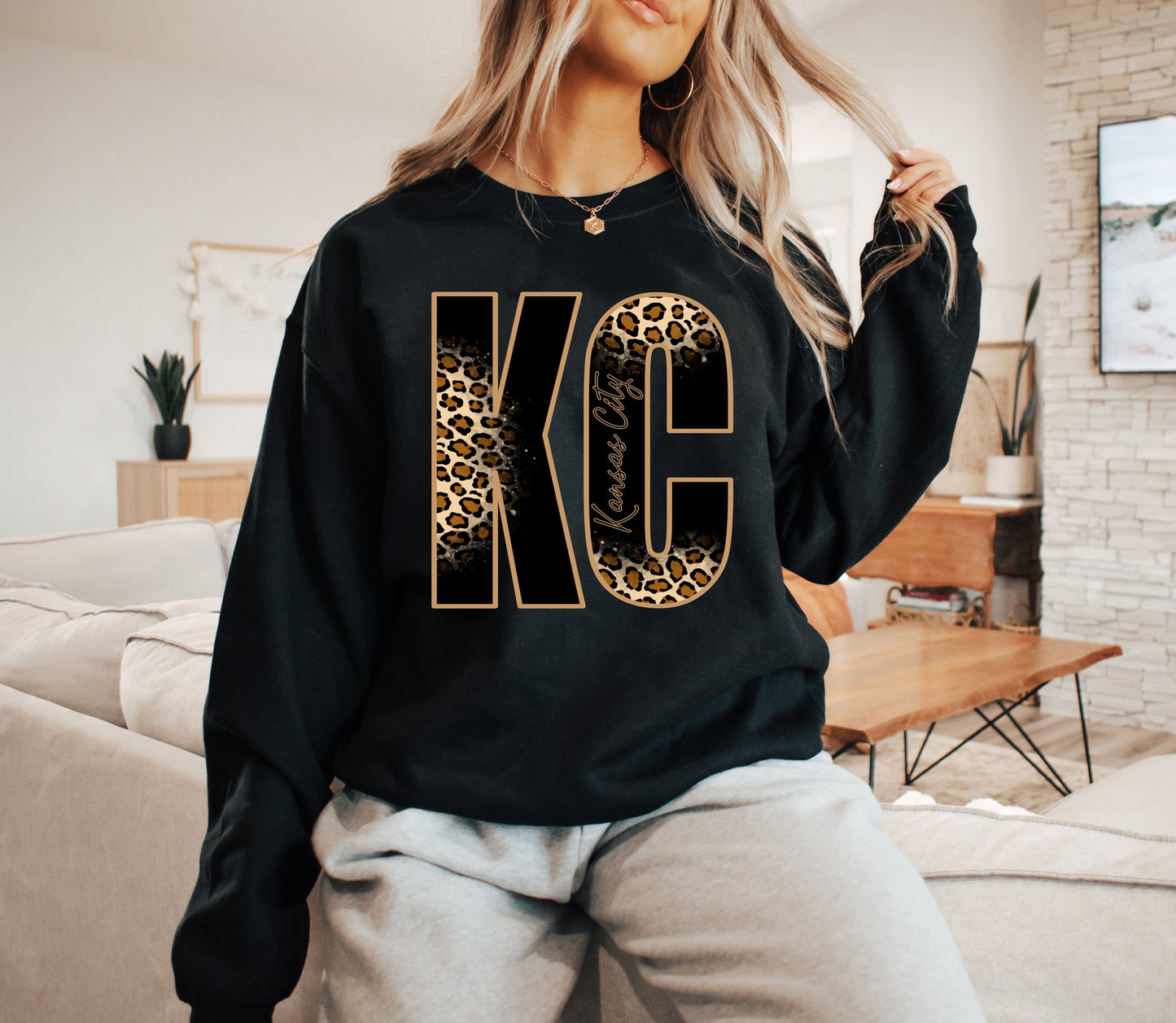 Kansas City Natural Leopard KC Black Sweatshirt