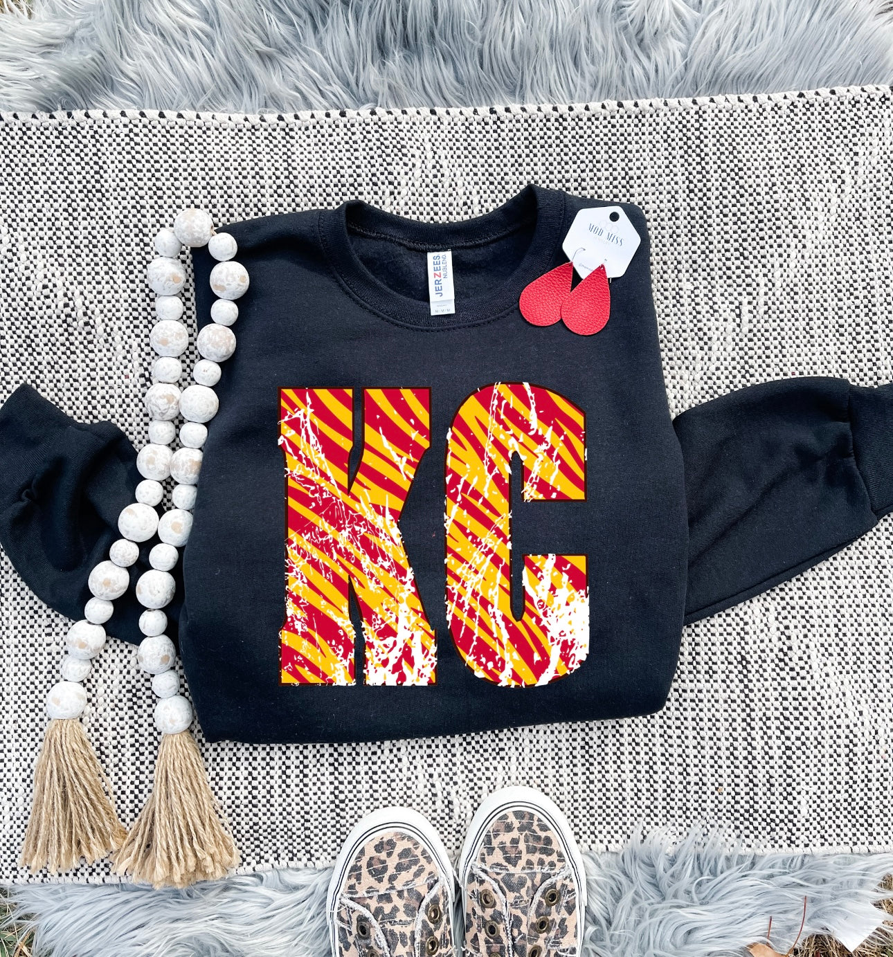 **HALFTIME DEAL**  Red & Gold Zebra Distressed KC Black Sweatshirt