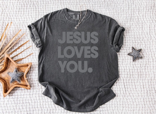 **Adult & Kids Size** Grey Jesus Loves You Pepper Tee