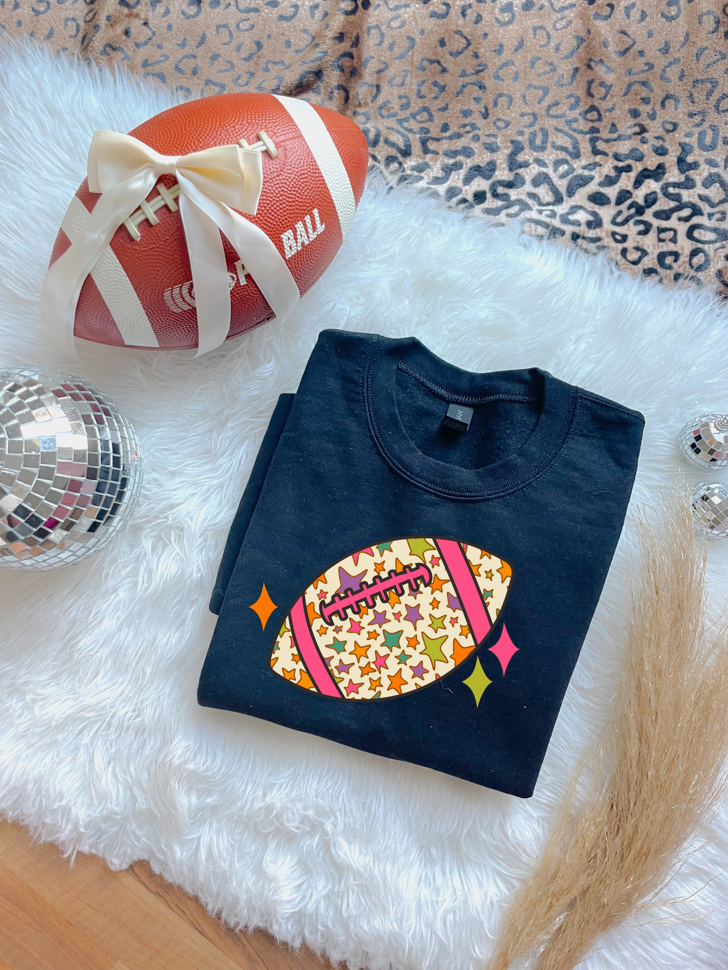 Retro Stars Preppy Football Black Sweatshirt