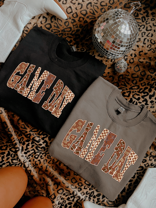 Brown Checkered & Footballs Game Day Sweatshirt Option